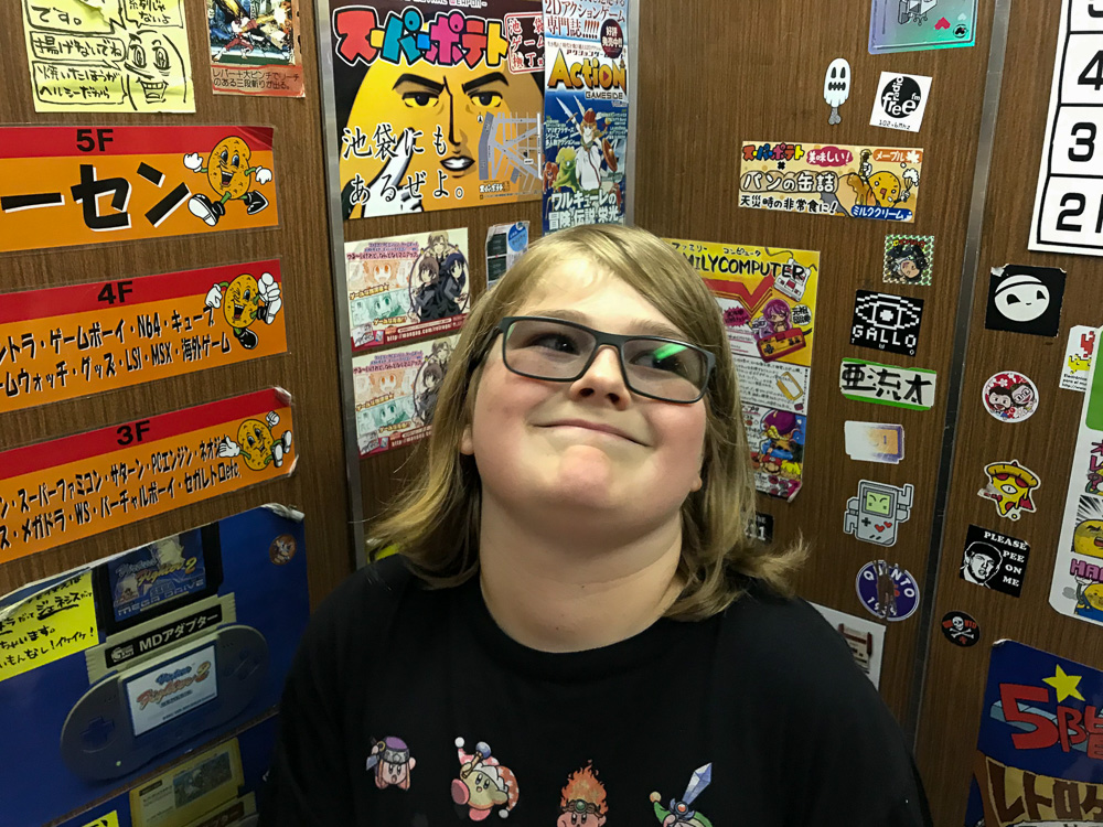 Riding the elevator up to Super Potato, Akihabara