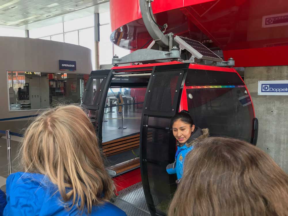 Boarding the cable car